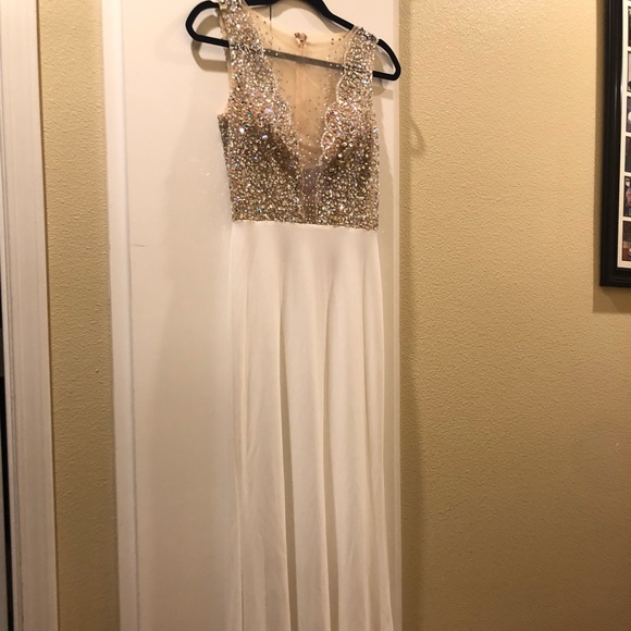 White Blush Sequined Prom Dress - Picture 2 of 6